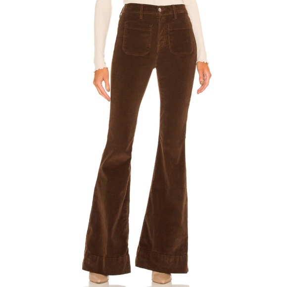 Veronica Beard Sheridan Corduroy Flared Bell Bottom Jean Pants in Chicory(Brown)